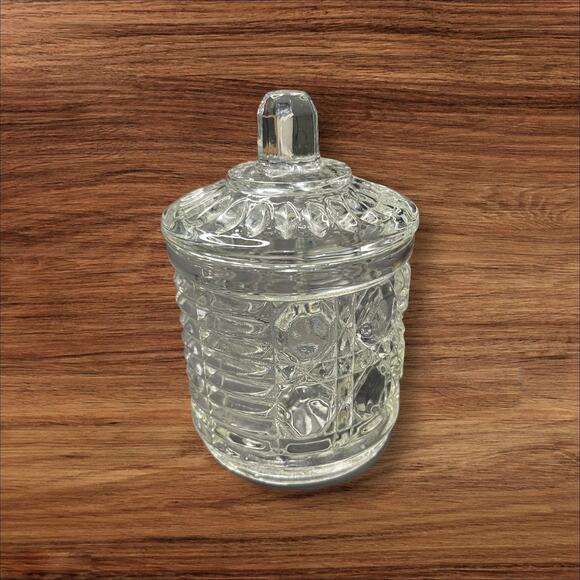 Vintage MCM Pressed Lead Crystal Trinket Candy Jar 4.5” Starburst Pattern - Picture 8 of 9